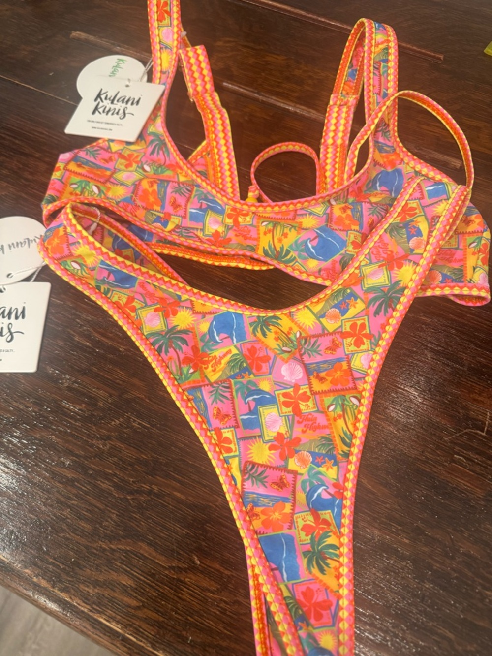 Kulani Kinis Pink & Orange Tropical Print Women’s Bikini